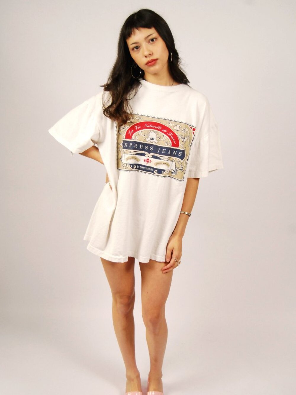 80s Express Jeans T-Shirt (XL) white vintage mens retro vtg graphic tee street